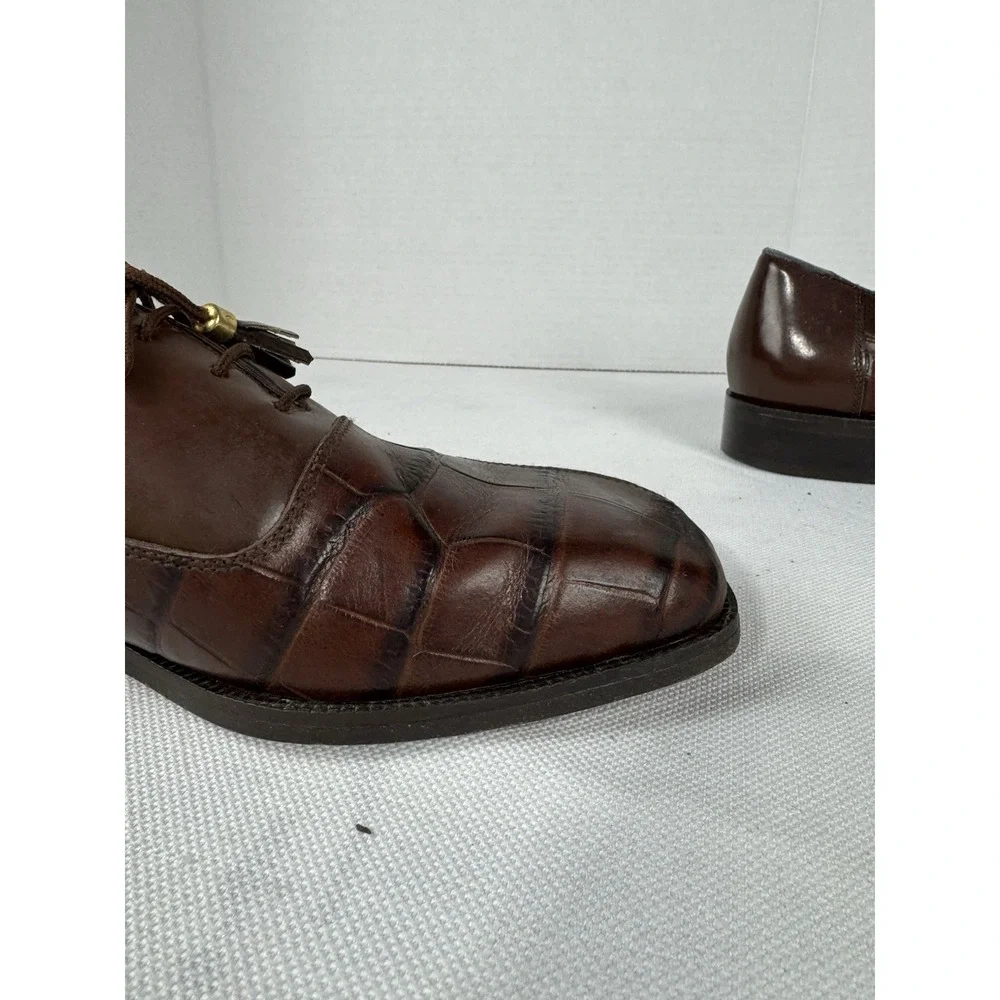 Marco Vicci‎ Rockford Croc Embossed Leather Wingtips tassels size 10